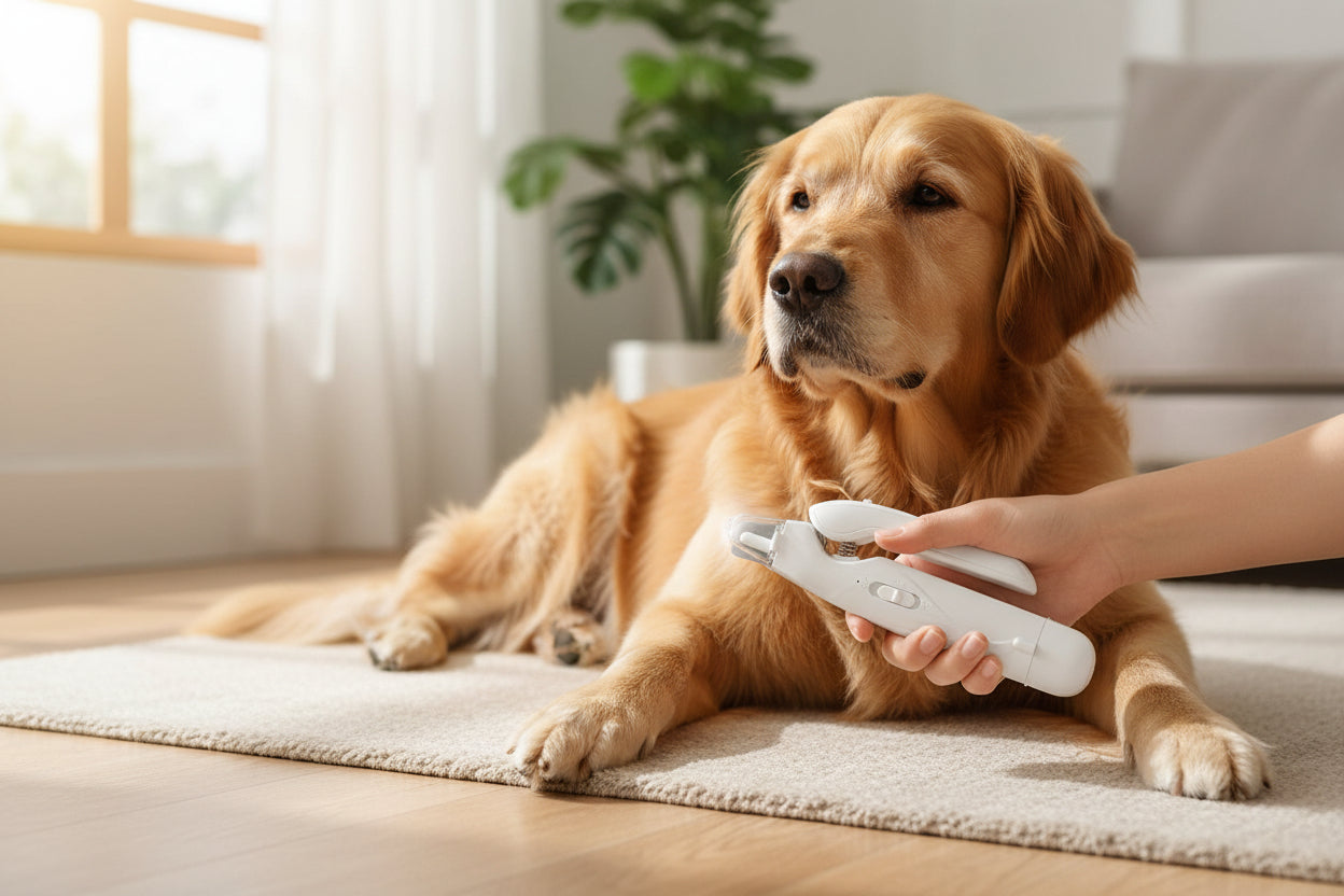 Dettaglio smerigliatrice unghie per cani con sistema di sicurezza anti-taglio